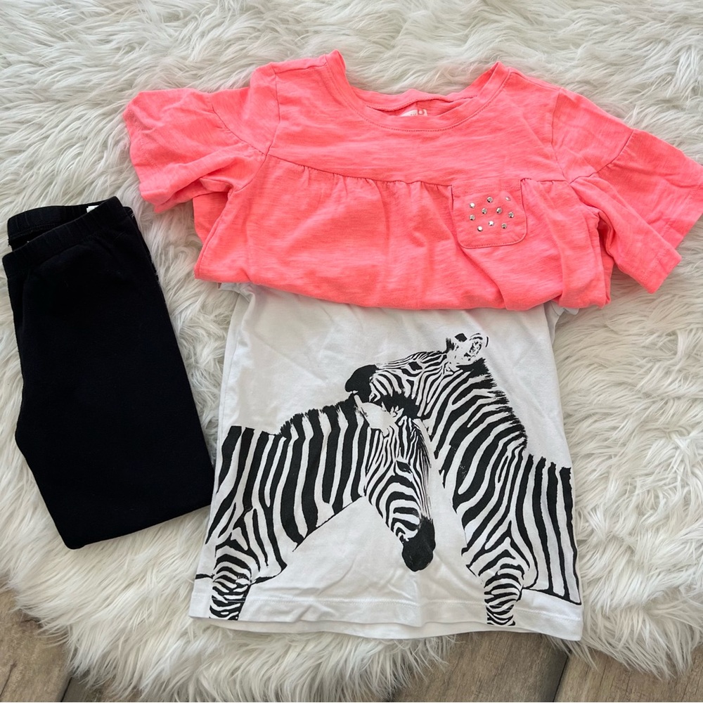 Girls’ Size Small 5-6 Outfit Bundle Leggings and t-shirts Zebra tee